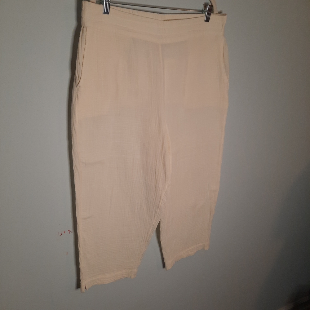 Soft Surroundings Cream Elastic Waist Wide-Leg Muslin Pants